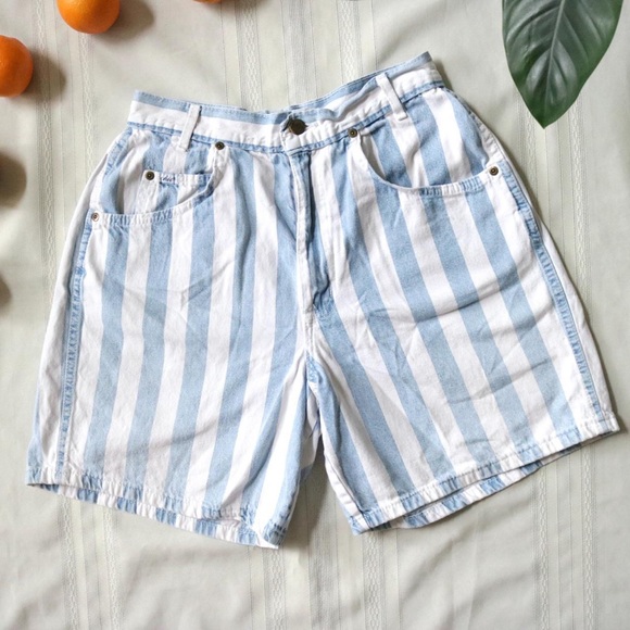 Vintage blue and white striped denim shorts - Picture 4 of 4